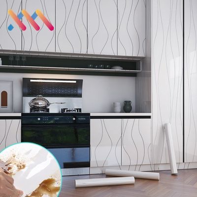 High Glossy Self Adhesive PVC Vinyl Waterproof Oil Proof Film Wallpaper for Kitchen Cabinet Wardrobe Modern Design Style