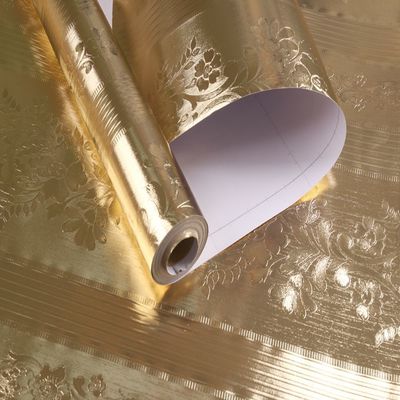 Gold Aluminum Foil 3D Embossed Wall Paper for Furniture Stickers